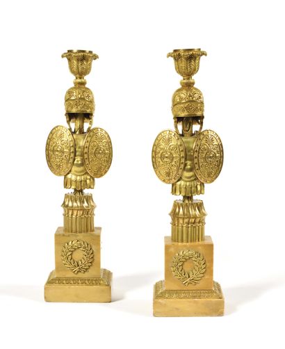 PAIR OF FLAMPS WITH ATTRIBUTES OF ROMAN SOLDIERS...