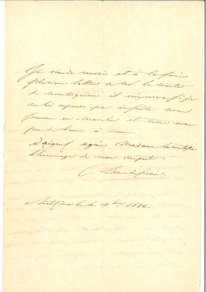  . DUROC (Géraud Christophe Michel). Lettre autographe signée à la comtesse de Montesquiou-Fezensac....