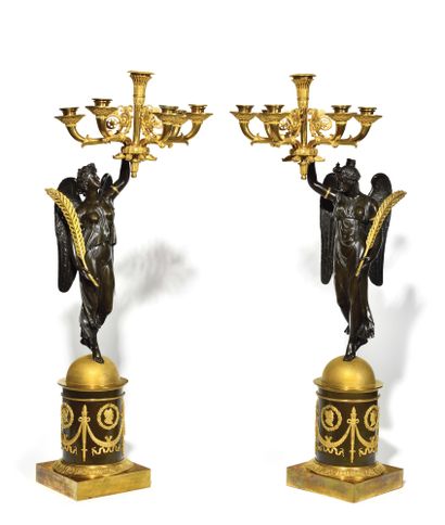 null THOMIRE ET DUTERME (1804-1820) EXCEPTIONAL PAIR OF CANDELABRES in patinated...