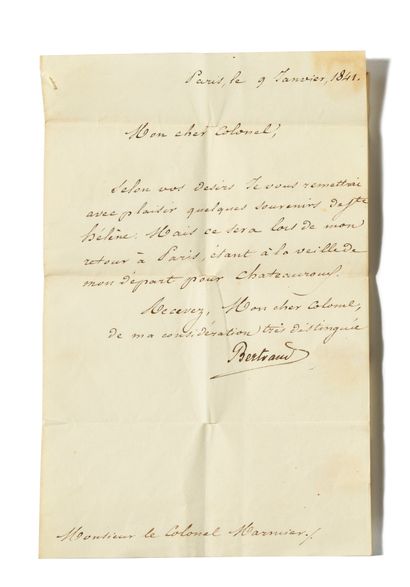  HENRI GATIEN BERTRAND, COMTE (1773-1844) Lettre autographe signée au colonel Marmier,...
