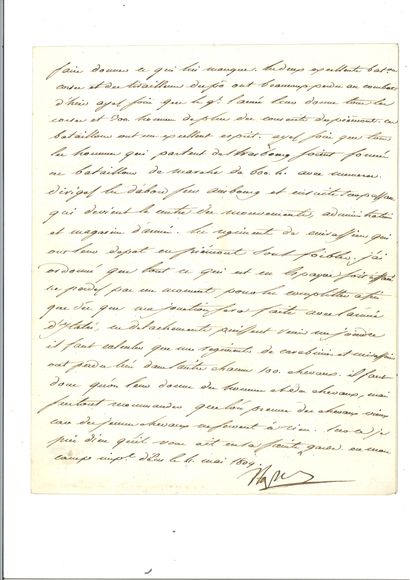 null . NAPOLÉON Ier. Lettre signée « Napo » au ministre de la Guerre le général Henry...