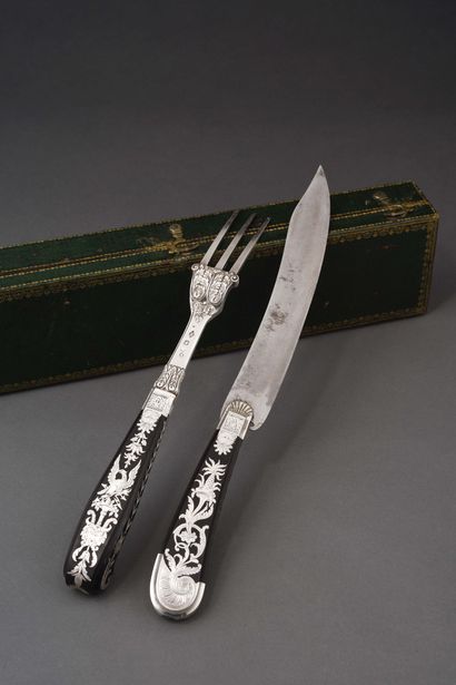 null NICOLAS-NOËL BOUTET (1761-1833) Case containing precious cutlery for leg of...