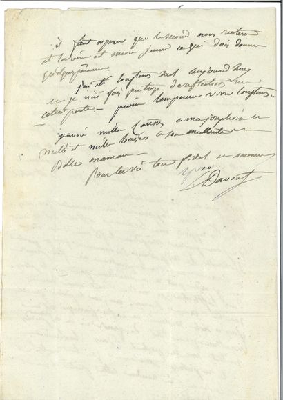 null DAVOUT (Louis-Nicolas). Autograph letter signed to his wife Aimée Leclerc. Osterode...