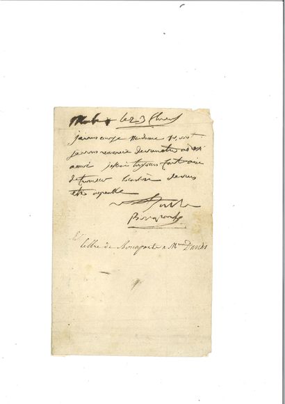  BONAPARTE (Napoléon). Billet autographe signé « Bonaparte ». [Lieu de lecture incertaine],...