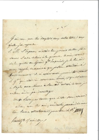 null MASSÉNA (André). Lettre signée au général François-Xavier Donzelot à Naples....