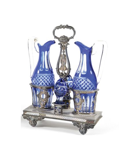 null OIL AND VINEGAR in silver, the bottles are made of blue cut crystal weight:...