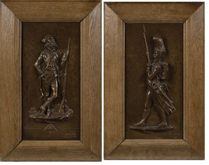 null "SOLDIER OF THE YEAR II 1793". "FOOT GRENADIER OF THE GUARD". Pair of bas-relief....