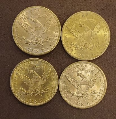 null 4 pièces de US 10 dollars or, années : 1894, 1895, 1907. Poids : 66, 94 gra...
