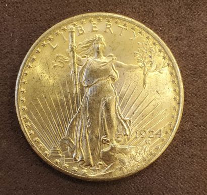 null Pièce "Liberty" de 20 dollars américain or de l'année 1924. Poids : 33, 46 ...