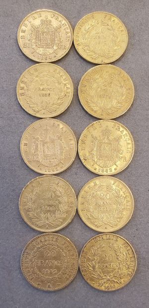 null 10 pièces d'or de 20 francs, années : 1849, 1850, 1852, 1859, 1860, 1862, 1864,...