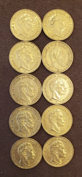 null 10 pièces d'or de 20 Marks, années : 1872, 1873, 1878, 1892, 1893, 1895, 1896,...