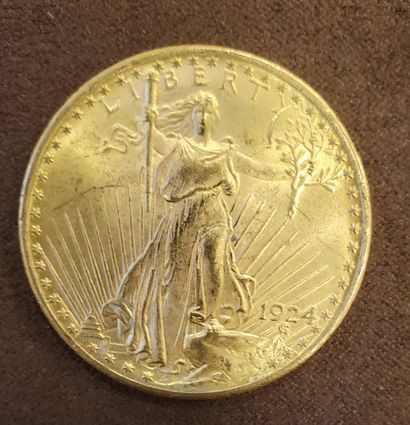 null Pièce "Liberty" de 20 dollars américain or de l'année 1924. Poids : 33, 47 ...
