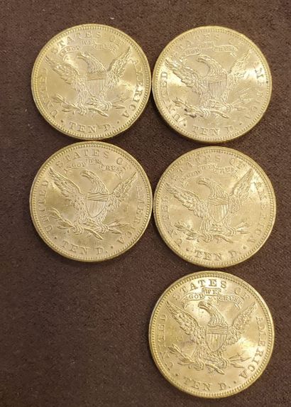 5 pièces de US 10 dollars or de l'année 1895....
