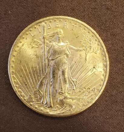 null Pièce "Liberty" de 20 dollars américain or de l'année 1924. Poids : 33, 48 ...