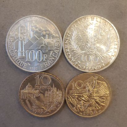 null 2 pièces de 100 francs : un de l'année 1984 Marie Curie Argent et un de l'année...