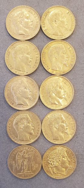 10 pièces d'or de 20 francs, années : 1849,...