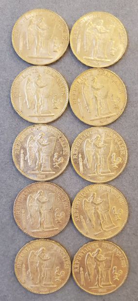 10 Pièces d'or de 20 francs de l'année 1897....