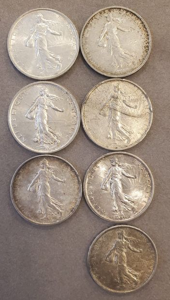null 7 pièces de 5 francs en argent, années : 1960, 1961, 1962, 1963, 1964. Poids...