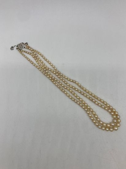 null COLLIER retenant un double rang de perles blanches (non testées). Fermoir en...