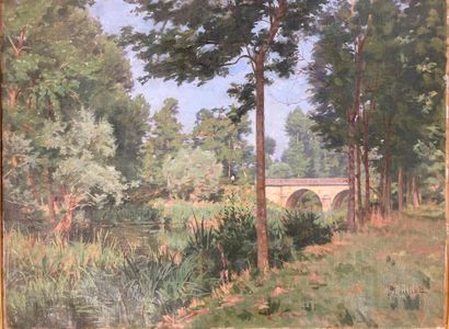 null JULES ROUSSET (1840-1921), Small bridge of Champ-sur-Yonne 

Oil on canvas

Signed...