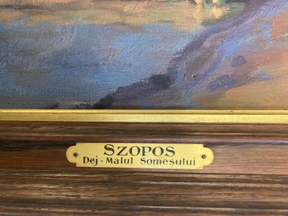 null Sándor SZOPOS (1881-1954), BORD DE FLEUVE ANIME 

Huile sur toile 

Signée en...