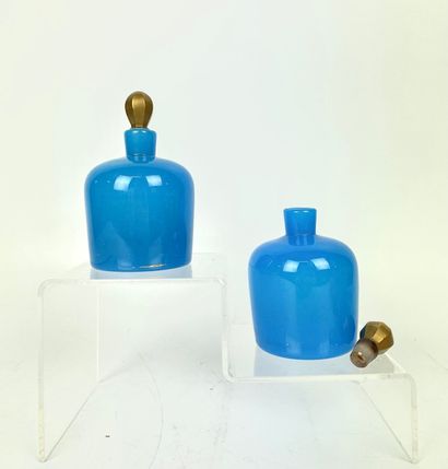 null COLLECTION OF COLORED OPALINES including cups, covered boxes, flasks and sn...