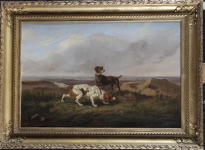 null Jules LYTHLING. English school of the XIX century.

"Hunting Dogs". 

Oil on...