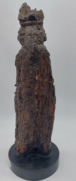 null WOODEN SCULPTURE representing Saint Jacques de Compostelle on its blackened...