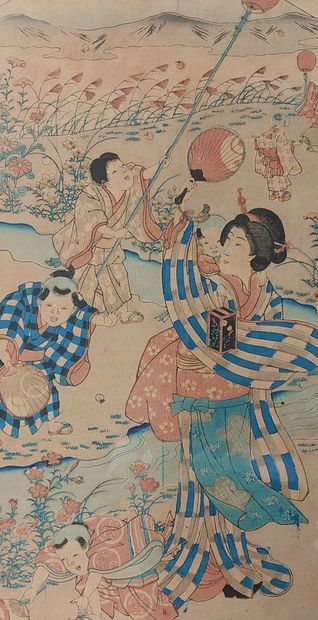 null PAIRE D'ESTAMPES japonaises à décor de personnages. 

63 x 31 cm (à vue)
