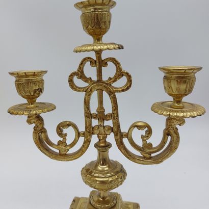 null Pair of ormolu and chased candelabra with two light arms, claw feet 

H : 32...