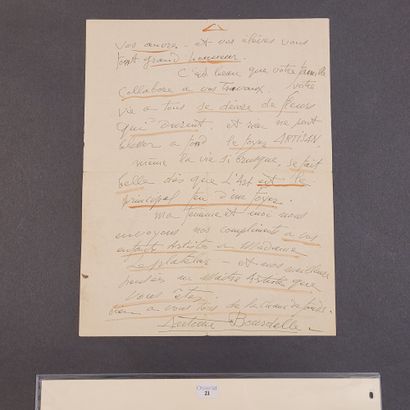 null BOURDELLE (Antoine). Lettre autographe signée à Charles L'Éplattenier. Paris,...
