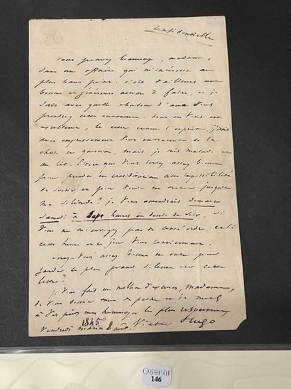 null HUGO (Victor). Lettre autographe signée « Victor Hugo » à madame de Grièges....