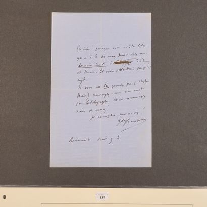 null FLAUBERT (Gustave). 2 lettres autographes signées [à Jules Rohaut].	



S.l.,...