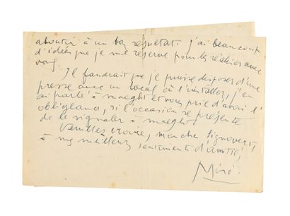 null MIRÓ (Joan). 2 lettres au peintre et graveur Jean Signovert. 1951-1952.	



–...