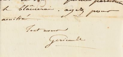 null GÉRICAULT (Théodore). Lettre autographe signée à Pierre-Anne Dedreux. Florence,...