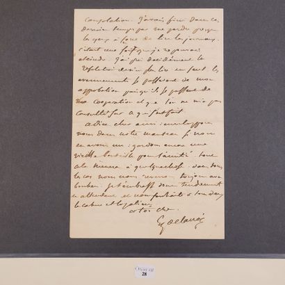 null DELACROIX (Eugène). Lettre autographe signée [à Charles Soulier]. S.l., 8 mai...