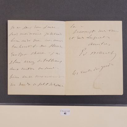 null MANET (Édouard). Autograph letter signed to his "dear friend". Bellevue, [in...