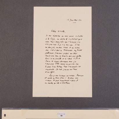 null CAMUS (Albert). Lettre autographe signée « Camus » à Vivette Perret. S.l., 15...