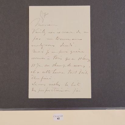 null SISLEY (Alfred). Lettre autographe signée. Moret-sur-Loing [dans l'actuel département...