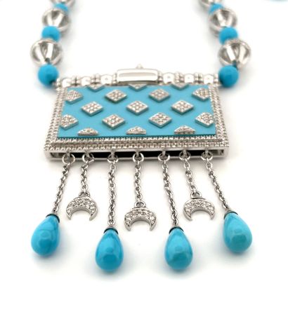 null IMPORTANT COLLIER

orné d'une plaque retenant des turquoises et diamants taille...