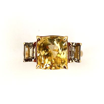 null BAGUE

retenant un saphir coussin jaune de 8.48 carats épaulé de deux diamants...