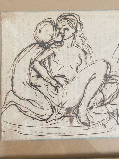 null ECOLE ITALIENNE du XVIIe siècle 

Etude de couples 

Lavis sur papier 

Cachet...