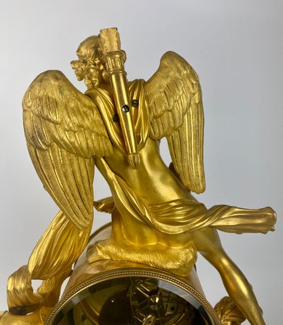 null 
Hanging lamp in chased and gilded bronze, representing Cupid cutting his bow...