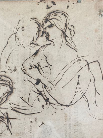 null ECOLE ITALIENNE du XVIIe siècle 

Etude de couples 

Lavis sur papier 

Cachet...