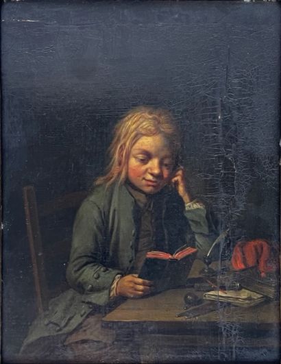null ECOLE ALLEMANDE du XVIIème siècle 

Jeune garçon à la lecture 

Huile sur panneau...