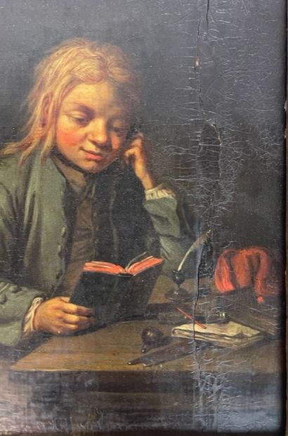 null ECOLE ALLEMANDE du XVIIème siècle 

Jeune garçon à la lecture 

Huile sur panneau...