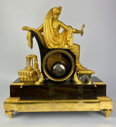 null 
Hanging lamp in chased patinated and gilded bronze, a woman holding a mirror,...
