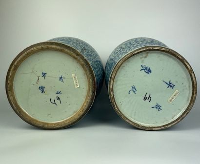 null CHINA 

Pair of blue and white porcelain covered potiches decorated with floral...