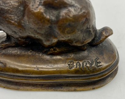 null Antoine Louis BARYE (1795-1875) D'après

Lapin couché oreilles dressées

Bronze...