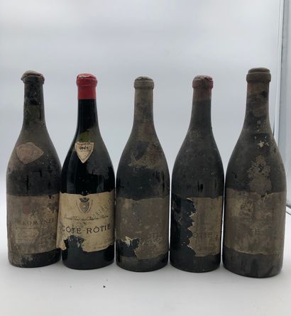null 5 bouteilles : 4 CÔTE ROTIE (1 de 1947), 1 VOSNE-ROMANÉE (estimée 1957) Drevon...